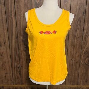 Vintage Closely Knit Gold Yellow Floral Embroidered Pullover Tank Top Sz M